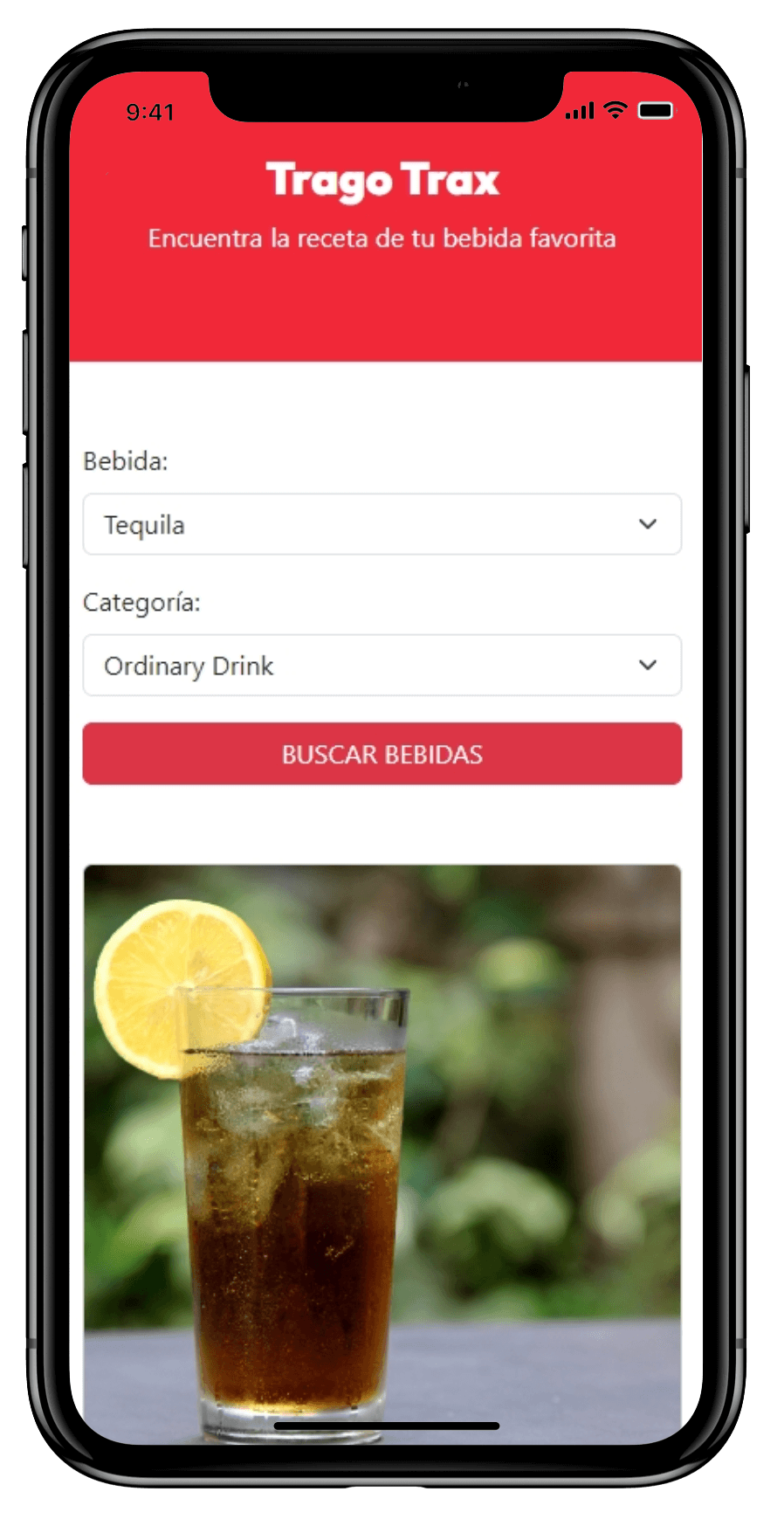 Proyecto Trago Trax en un teléfono